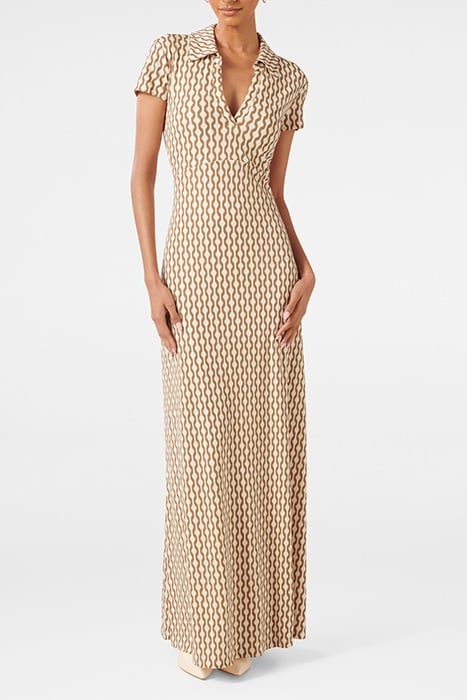 LORINDA PETITE JERSEY DRESS MOCHA CARTER GEO 1