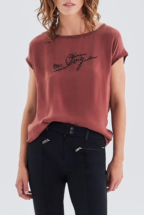 TOMETTE RED TOP WITH BEAD DECOR 1