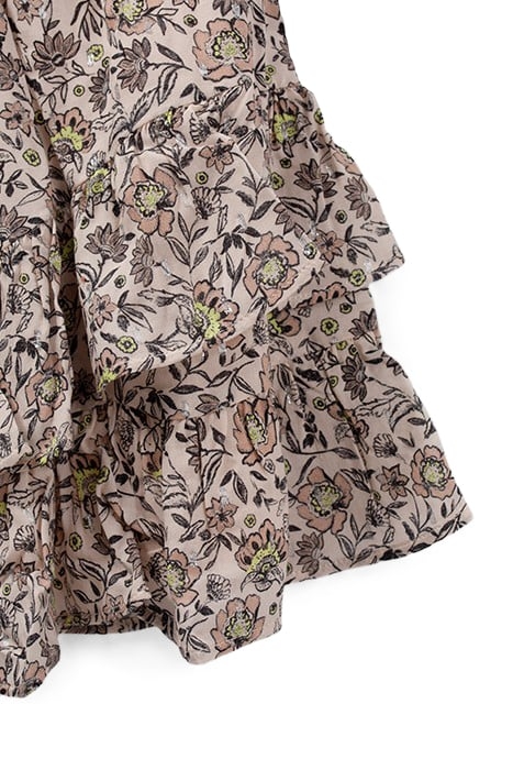GIRLS’ BEIGE FLOWER PRINT ASYMMETRIC RUFFLED SKIRT 5