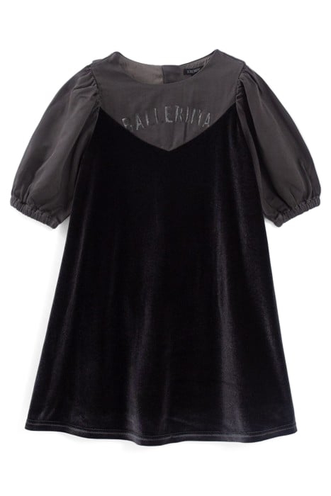 GIRLS’ GREY MIXED FABRIC DRESS WITH SLOGAN 1