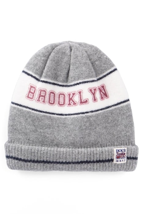 BOYS’ GREY SLOGAN JACQUARD KNIT BEANIE 1