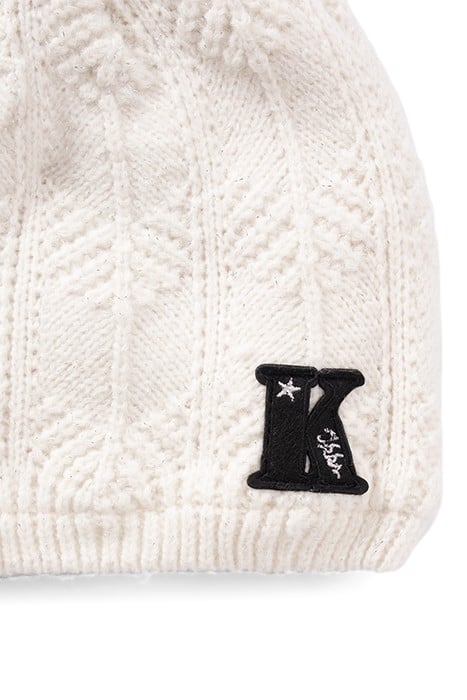 GIRLS’ OFF-WHITE LUREX KNIT BEANIE WITH POMPOM 3