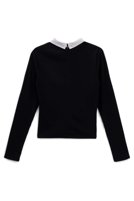 GIRLS’ BLACK RIBBED SHIRT COLLAR T-SHIRT 2