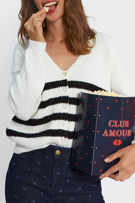 WHITE KNIT CARDIGAN WITH BLACK STRIPES 5