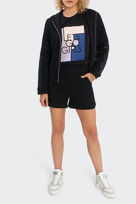 BLACK WAFFLE-KNIT SHORTS WITH LETTER BANDS 1