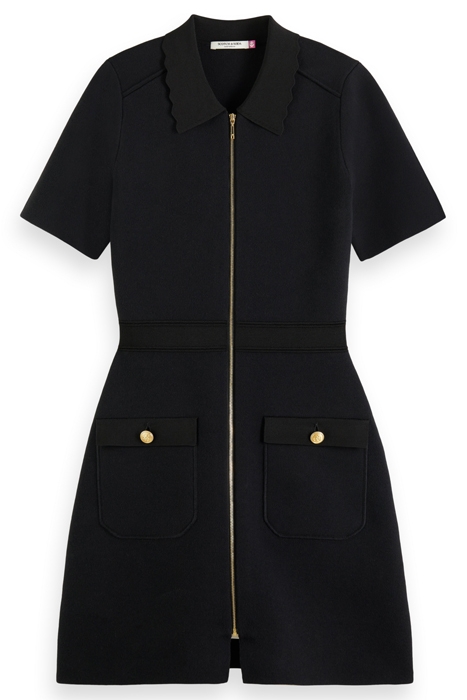 ZIPPED DETAIL COMPACT KNITTED DRESS EVENING BLACK 1