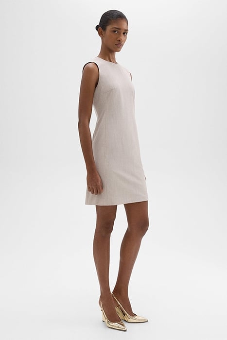 SLEEVELESS FITTED DRESS IN GOOD WOOL SAND MELANGE 1