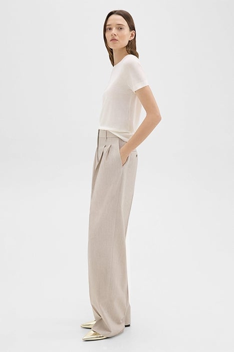 DOUBLE PLEAT PANT IN GOOD WOOL SAND MELANGE 2