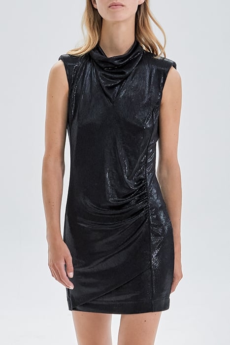 PURE EDITION- BLACK SHORT DRAPED DRESS BLACK 1