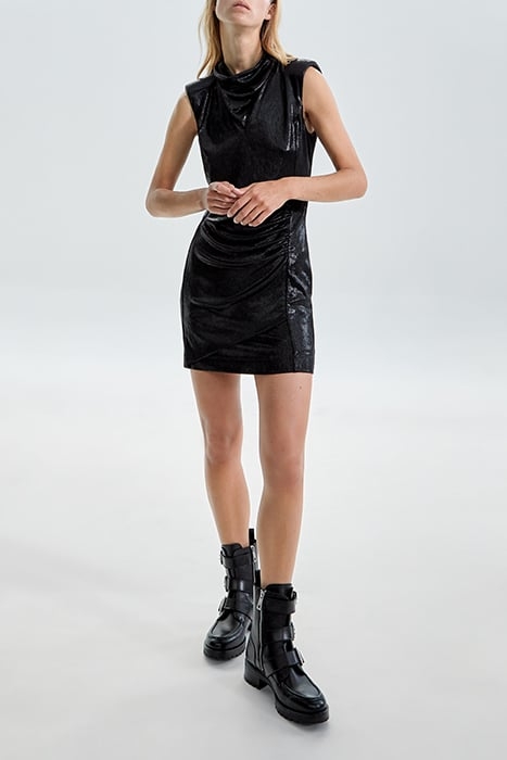 PURE EDITION- BLACK SHORT DRAPED DRESS BLACK 2