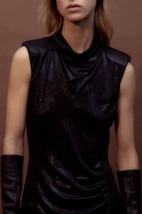 PURE EDITION- BLACK SHORT DRAPED DRESS BLACK 5