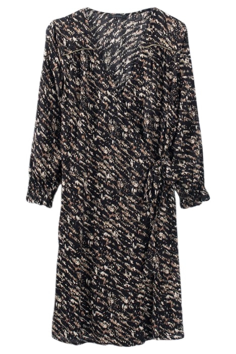 BLACK FUSAIN PRINT WRAP DRESS BLACK 4