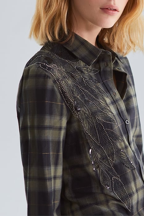 KHAKI CHECK BEAD EMBROIDERED SHIRT KHAKI 5