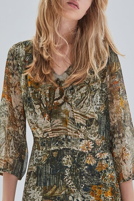 KHAKI LANDSCAPE PRINT LONG DRESS KHAKI 4