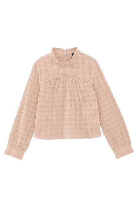 GIRLS’ PINK WAFFLE BLOUSE WITH TULLE COLLAR BLUSH 1