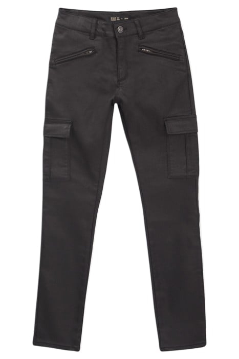 GIRLS’ BLACK COATED COMBAT-STYLE SLIM JEANS BLACK 1