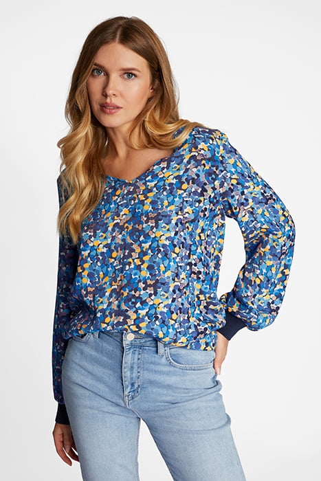 PRINTED V-NECK BLOUSE GRS MIDNIGHT BLUE 1