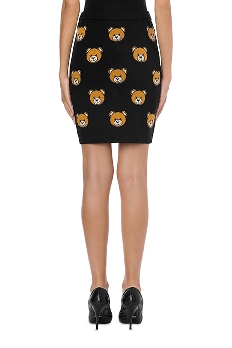 ALLOVER TEDDY BEAR WOOL SKIRT BLACK 2