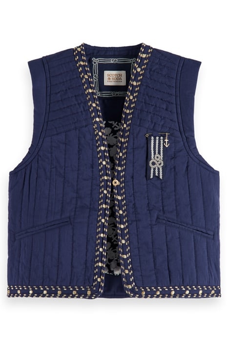 LIGHTLY PADDED EMBROIDERED GILET ANCHOR FLORAL NIGHT 1