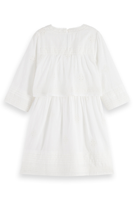 BRODERIE ANGLAISE & CLIP JACQUARD 3/4 SLEEVE DRESS OFF WHITE 2