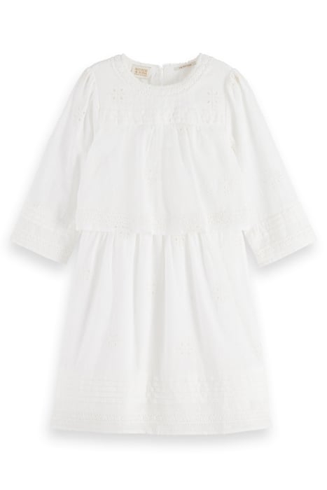 BRODERIE ANGLAISE & CLIP JACQUARD 3/4 SLEEVE DRESS OFF WHITE 1