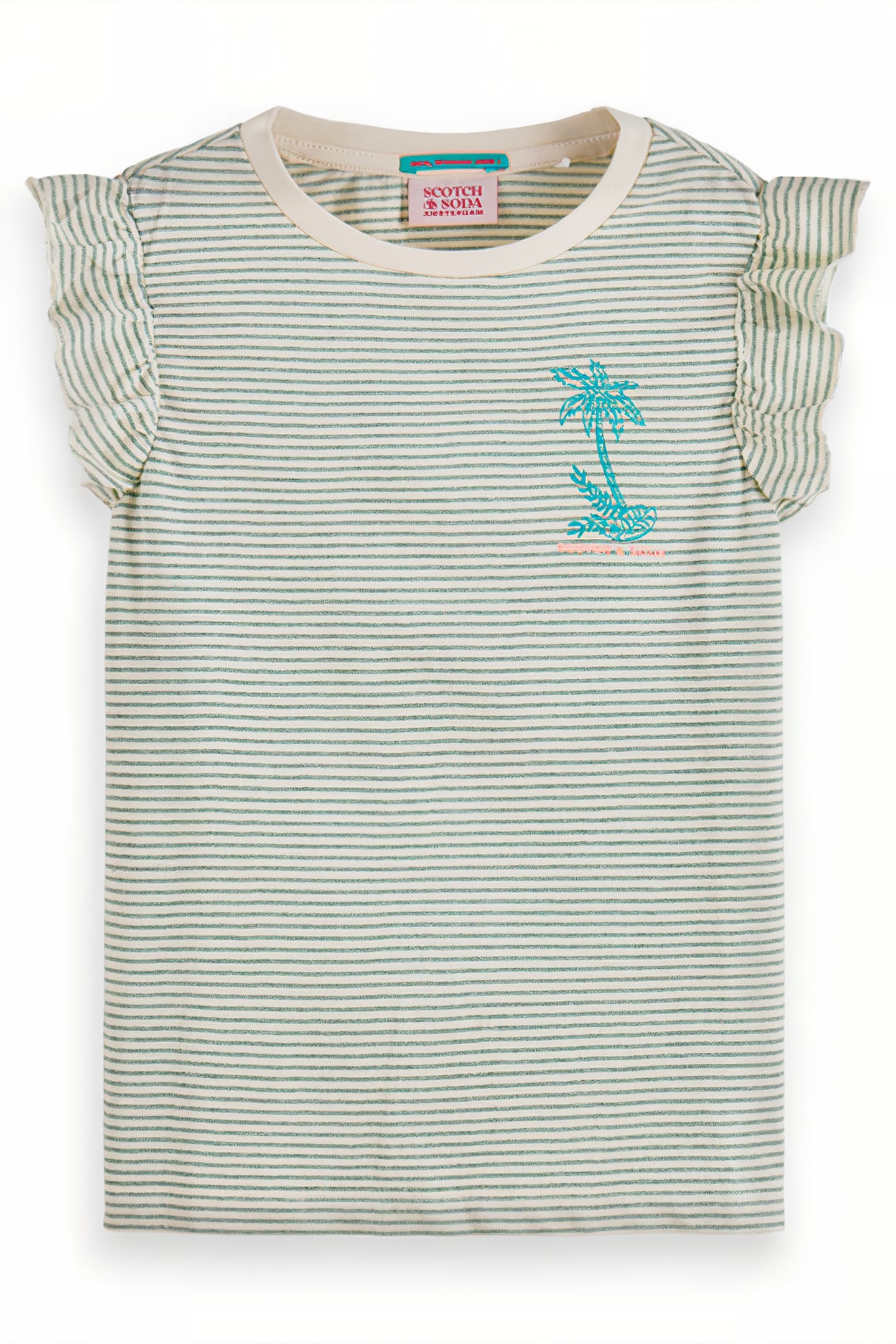 RUFFLE DETAIL LUREX STRIPE RELAXED-FIT T-SHIRT OCEAN STRIPE 1