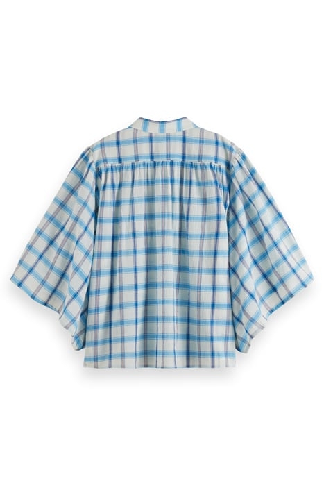 CHECKED BALLOON SLEEVE SHIRT SKY BLUE CHECK 2
