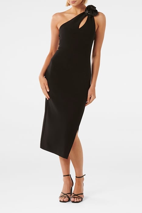 PETAL ONE SHOULDER ROSETTE MIDI BLACK 1