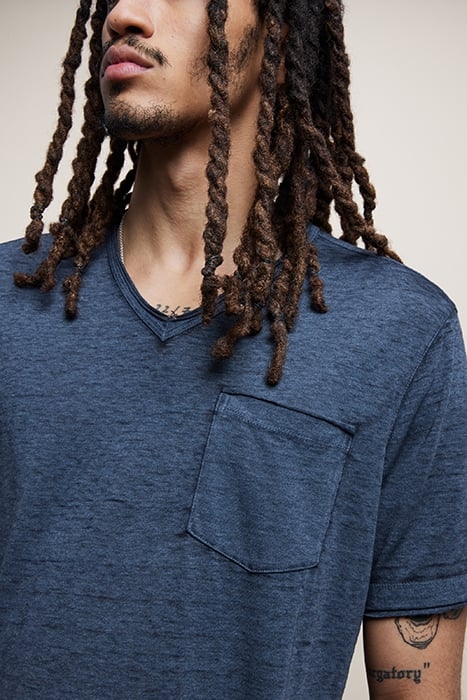 DAVIS SS BURNOUT V NECK WITH CHEST POCKE BLUE TOPAZ 2