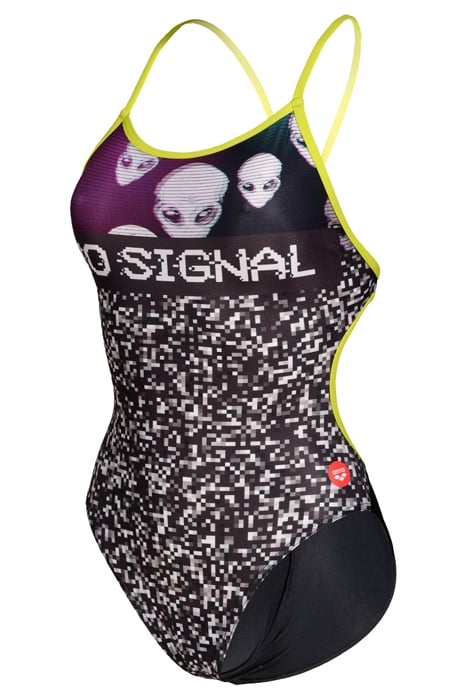 WOMEN'S CRAZY ARENA SWIMSUIT LACE BACK P BLACK-SOFT GREEN 6