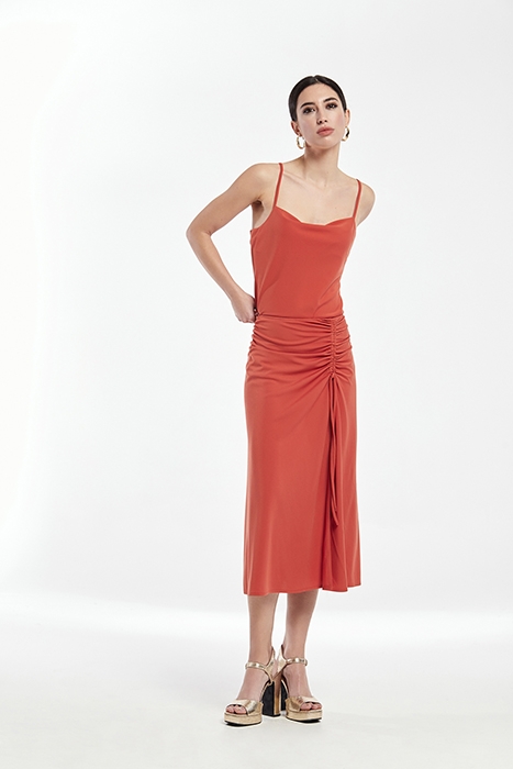 SMOOTH KNIT DRAPED SKIRT ORANGE 2