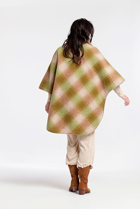WOOL CHECK LUNES CAPE WITH BUTTONS GREEN 2