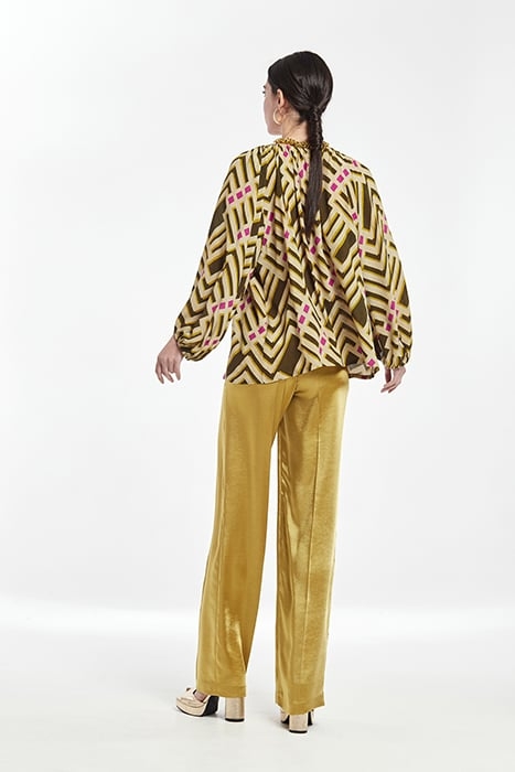 PRINT VISCOSE TIE BOW BLOUSE GREEN 2