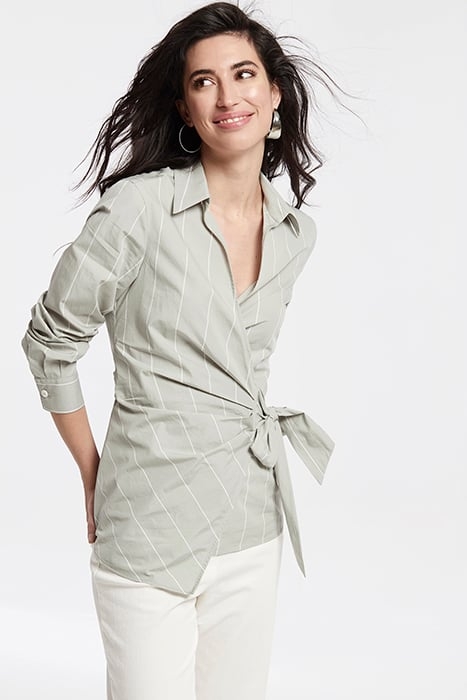 DIPLOMATIC STRIPE POPLIN DOUBLE BREASTED TIE CHIAR SHIRT GRA 1