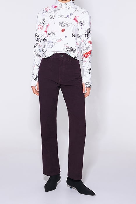 DARK BURGUNDY VELVET STRAIGHT-CUT TROUSERS 1