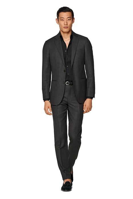 DARK GREY BIRD'S EYE SLIM LEG STRAIGHT SUIT TROUSERS 3