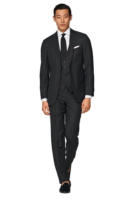 DARK GREY BIRD'S EYE SLIM LEG STRAIGHT SUIT TROUSERS 6