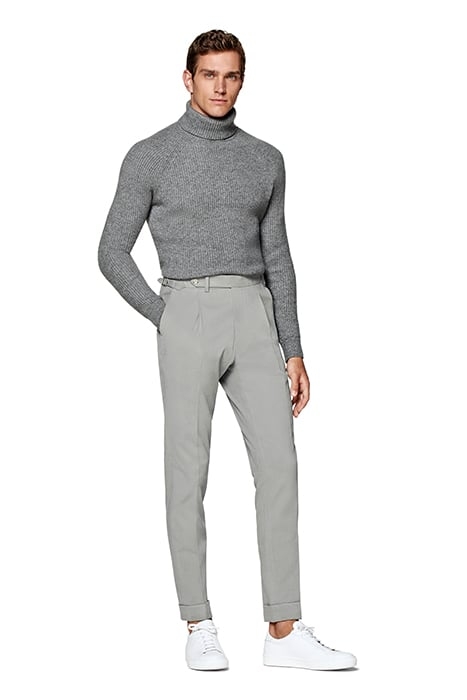 GREY TWILL SLIM LEG TAPERED TROUSERS 4