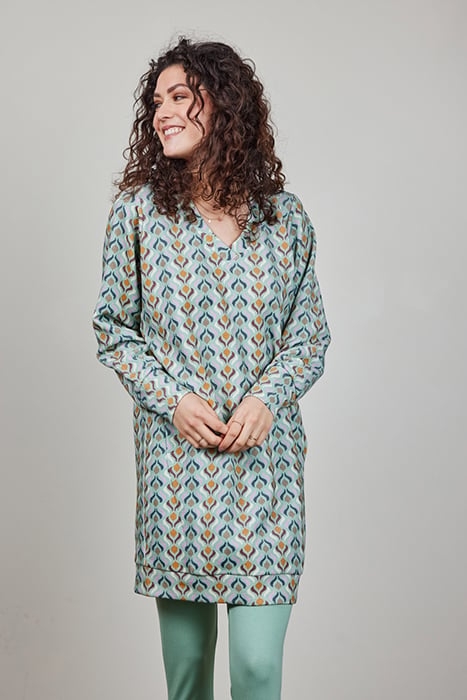SWEAT DRESS CHILLY PRINT GRANITE GREEN WITH TROY PRINT 1
