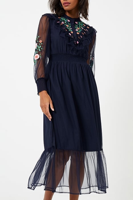 ABRA EMBROIDED MESH MIDI DRESS BLUE 1