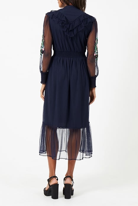 ABRA EMBROIDED MESH MIDI DRESS BLUE 2