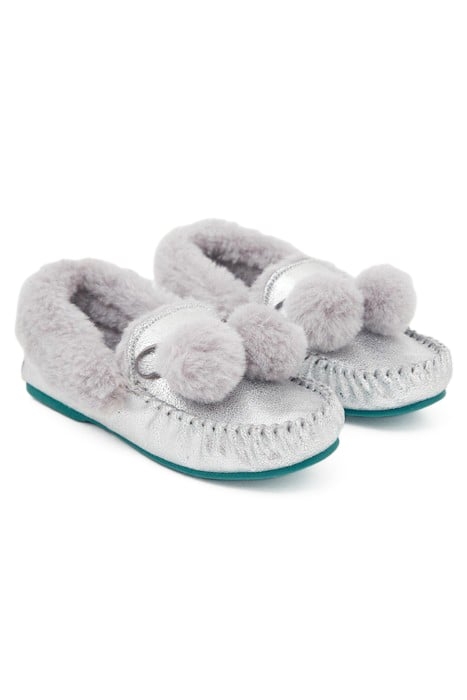 SUEDE AND SHEARLING MOCCASIN SILVER TONE METALLIC 2