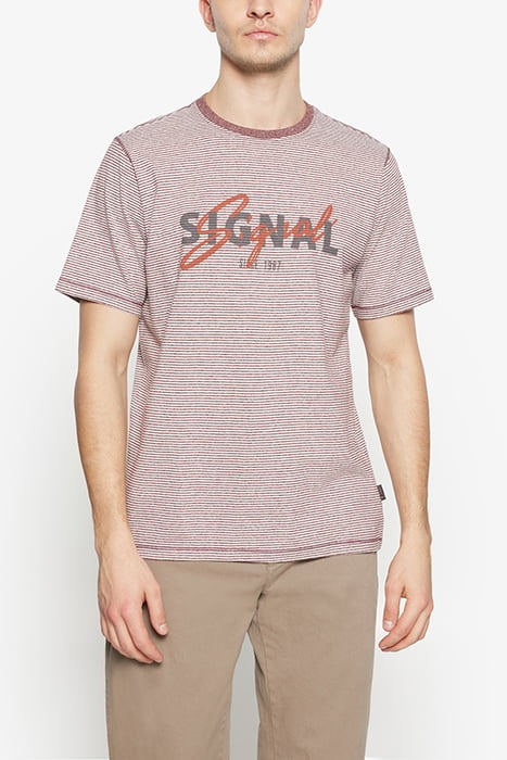 LUKESI PRINT STRIPE TEE TANDOORIRED 1