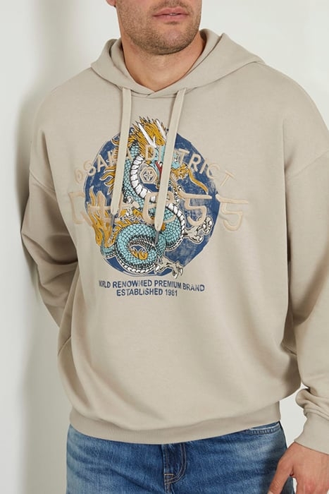 GUESS ROUND LOGO HOODIE SWEATS PASADENA STONE 5