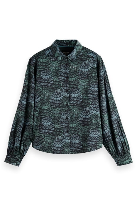 PRINTED BALLOON SLEEVE SHIRT FEATHER BOTTLE GREEN 4