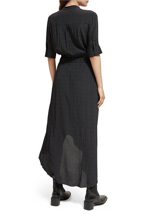 MIDI DRESS WITH HIGH LOW HEM POLKA EVENING BLACK 3