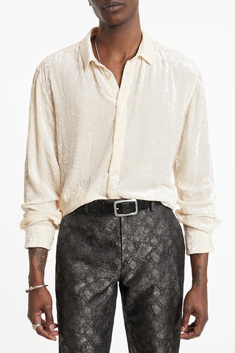 CRINKLED VELVET SLIM SHIRT WHITE 1