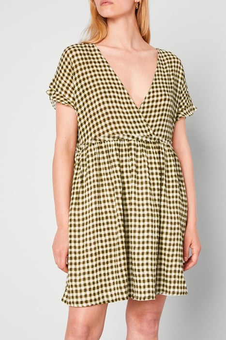 ROUND COLLAR SHORTSLEEVES DRESS VICHY KAKI 1