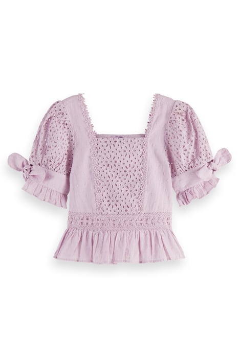 GIRLS SHORT-SLEEVED BRODERIE ANGLAISE TOP ORCHID 4