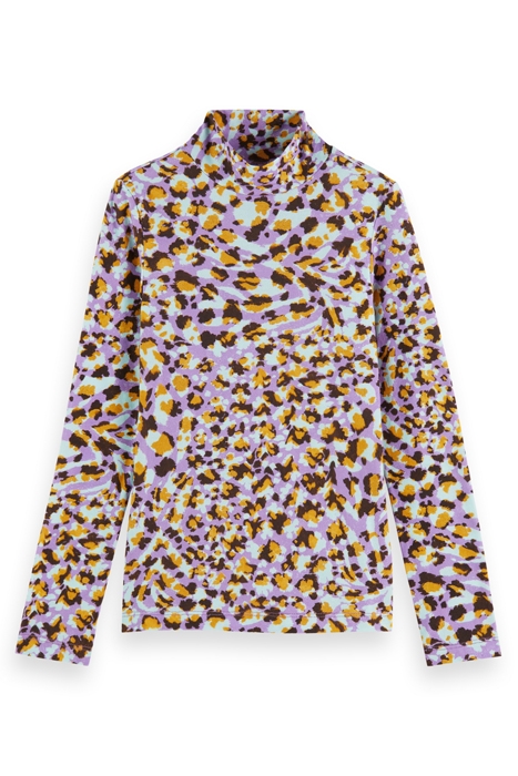 GIRLS ALL-OVER PRINTED HIGH-NECK FITTED T-SHIRT FLORAL LEOPA 3